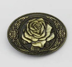 Western Rose Flower Oval Belt Buckle with Metal cowboy belt head for 4 cm width belt woman man jeans accessories