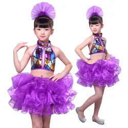 Kids Sequin Hip Hop Clothing Clothes for Girls Jacket Crop Tank Tops skirt Jazz Dance Costume Ballroom Dancing Streetwear