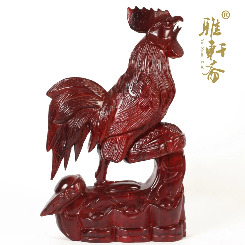 V wood carving wood carving crafts mahogany Chicken Rooster Ruyi lucky office gift ornaments