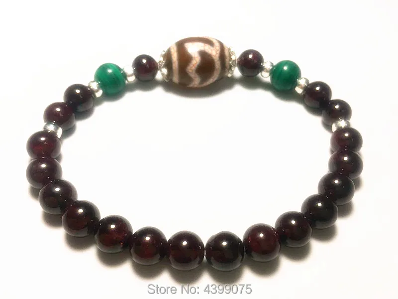 China Tibet Agate DZI Bracelet 13 *20mm Louts DZI with 7mm Natural garnet Stone Bead Pendant woman`s Bracelet Free Shipping