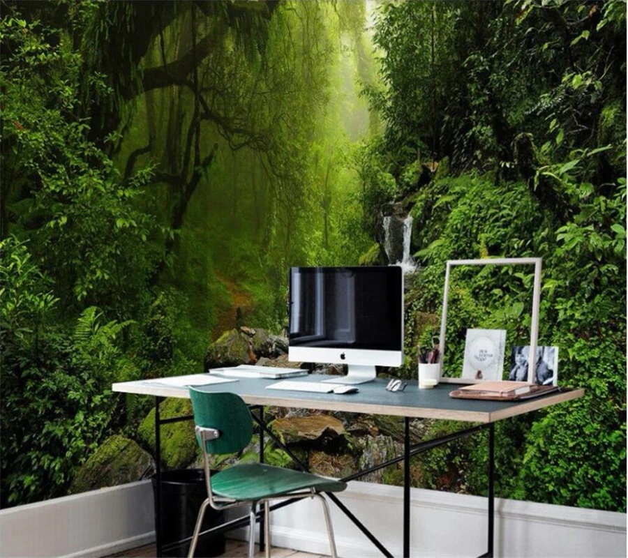 

wellyu Custom wallpaper 3d photo murals green wood stone stream river landscape scenery living room TV background wall paper