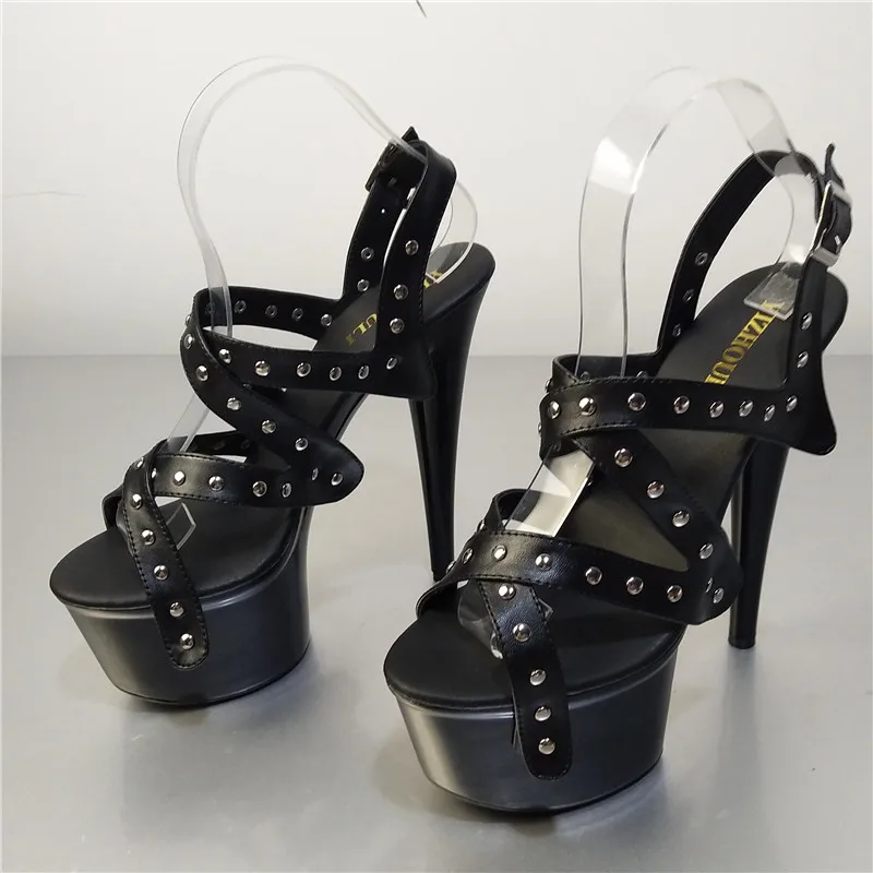 17 cm fashion women's sandals, 7-inch platform sexy dance shoes, rivet decorations, high heels