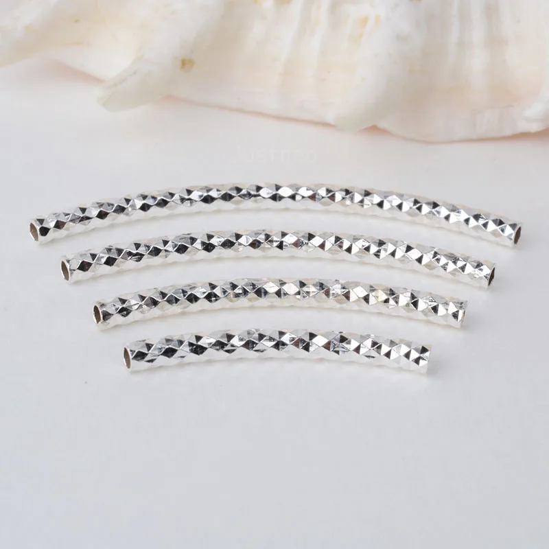 1 sztuka, 2mm stałe 925 sterling silver zakrzywione fasetowane tube spacer koraliki złącze dla naszyjnik i bransoletka z wisiorkiem tworzenia biżuterii