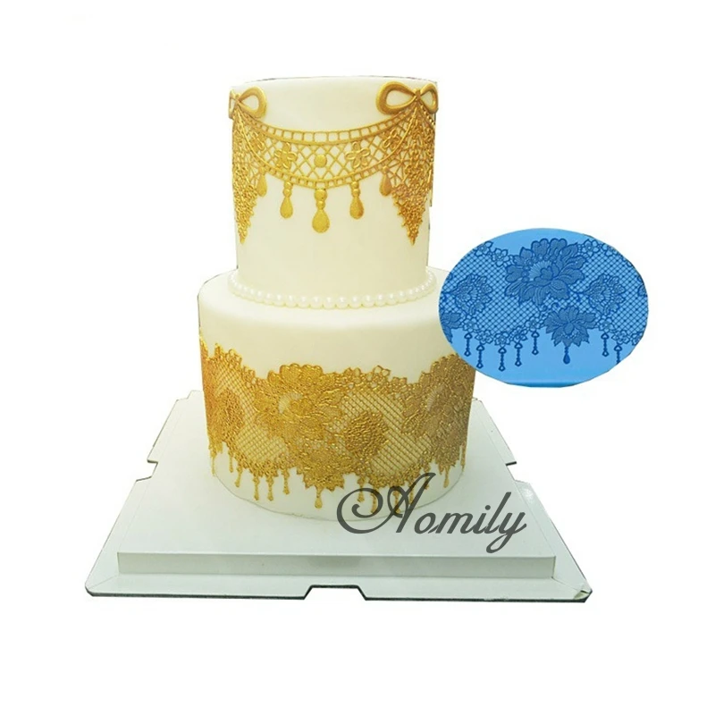 Aomily Flower Lace Skirt Cake Mold Wedding Cake Silicone Fondant Mold Mousse Brim Decor Sugarcraft Icing Mat Pad Pastry Baking