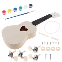 21 Inch Heart Shape Hole Soprano Ukulele DIY Kit Basswood Hawaii Guitar Handwork Painting Ukelele for Parents-child Campaign