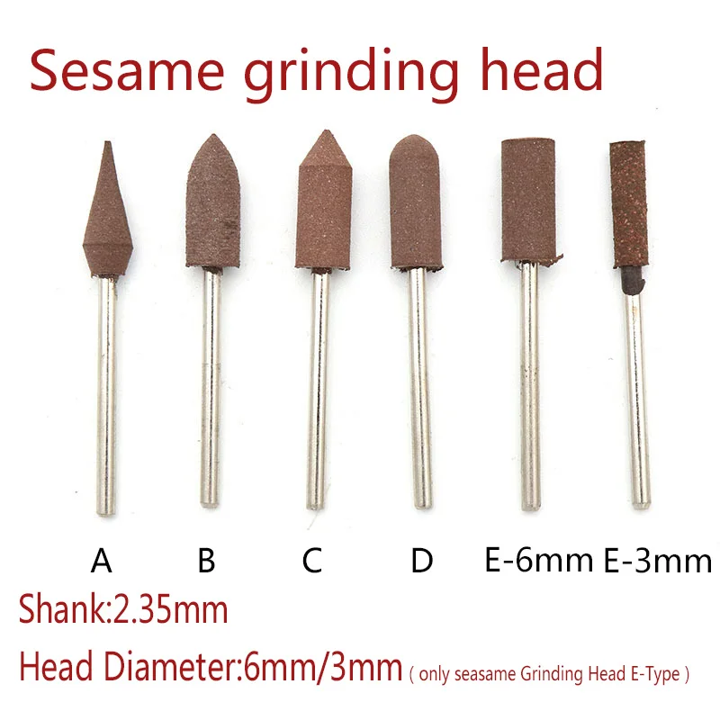 10pcs Sesame/Rubber/Cowhide Abrasive Grinding Head 2.35mm Shank for Metal Rust Removal Jade Mold Fine polishing Rotary Tools