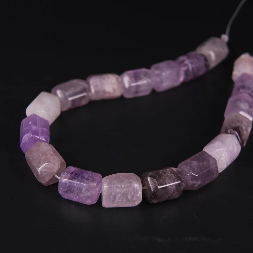 18-19pcs/strand,Faceted Amethysts Large Cylinder Nugget Pendant Beads,Cut Crystal Quartz Tube Necklace Bracelet Jewels Making