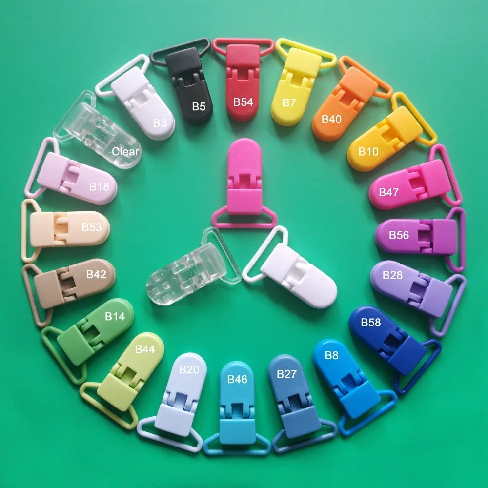 Mix 20 Colors 60 pcs/Lot SUTOYUEN 25mm Width Plastic Pacifier Clip Plastic Clamp Soother Dummy Chain Suspender Clips Holder