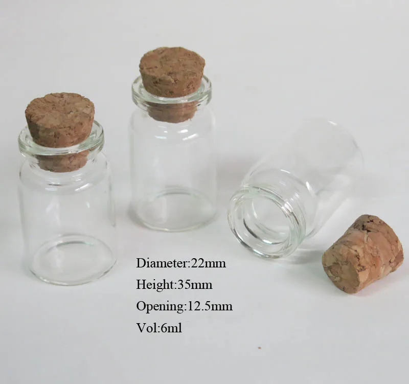 100 x 6ml Clear Glass Bottle with Wooden Cork 6cc Small Sample Vials Cork Stopper Glass Container 22*35*12.5mm Gift Storage