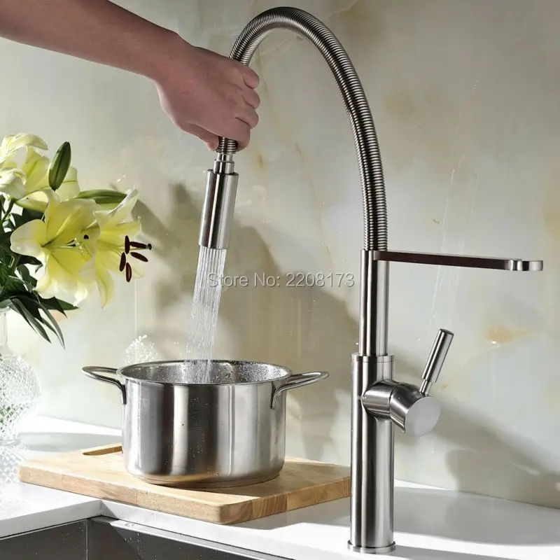 Imagem -04 - Torneira de Cozinha Polonês Chrome Silver Pull Down Mixer Sink Tap Níquel Escovado Deck Mount Matt Black Tapware Água Quente e Fria