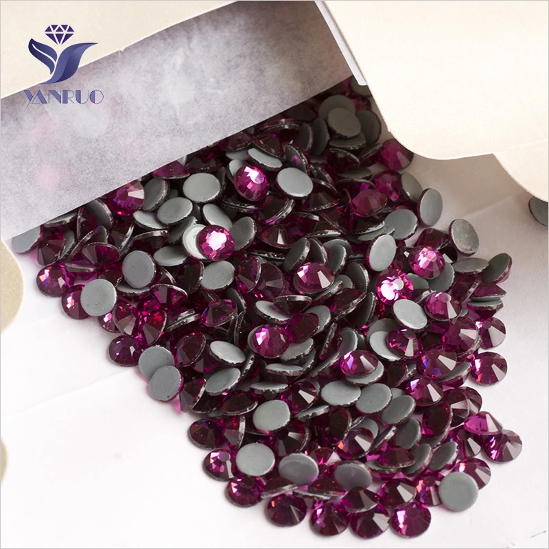 YANRUO 2058HF SS4-SS30 Fuchsia Hot Fix Strass Flatback Crystal Hotfix DIY Rhinestone Appliques For Dresses