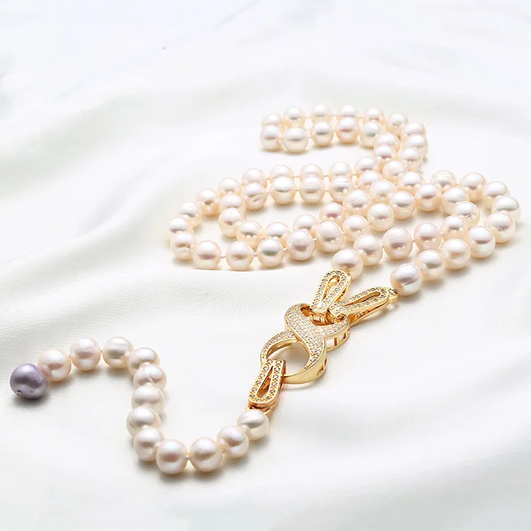 

New Korean version of natural freshwater pearl sweater chain round and strong light sterling silver accessories