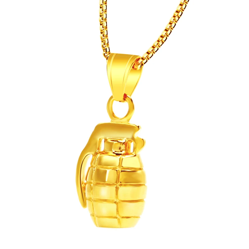 Stainless Steel Military Army Men's Weapon Bomb Hand Grenade Warrior Pendant Necklace Jewelry