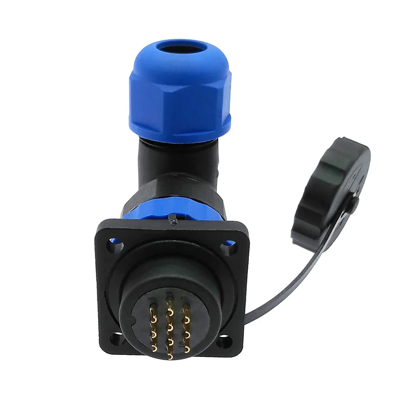 SP20 waterproof connector 2/3/4/5/6/7/8/9/10/12/14 pin IP68 angle connectors 90 degree elbow flange socket