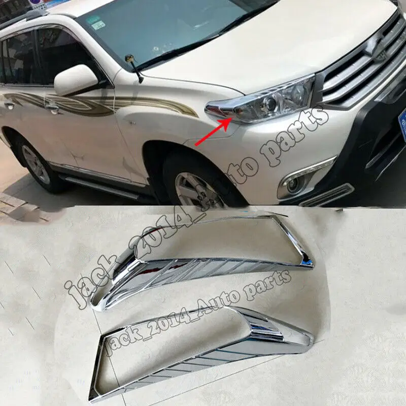 ABS Chrome Front Head light Lamp Cover trim 2pcs For Toyota Highlander 2011 2012 2013