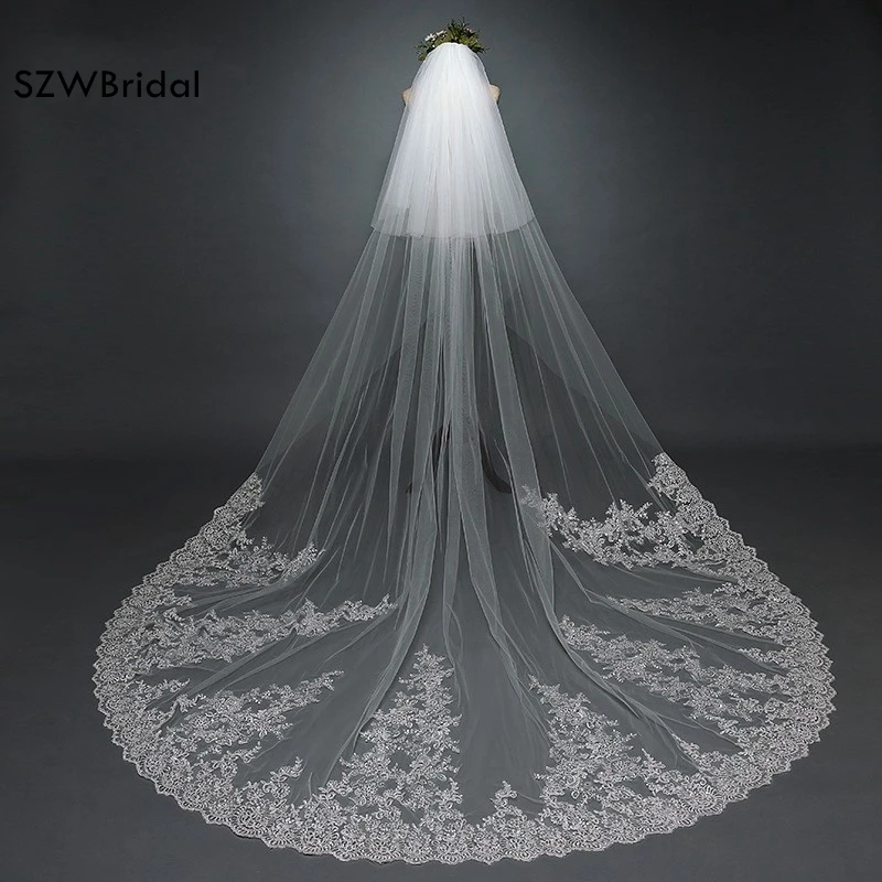 

New Arrival white Lace Appliques Bridal Veil Voile de mariee 2025 Veu de noiva longo wedding veil wedding accessories