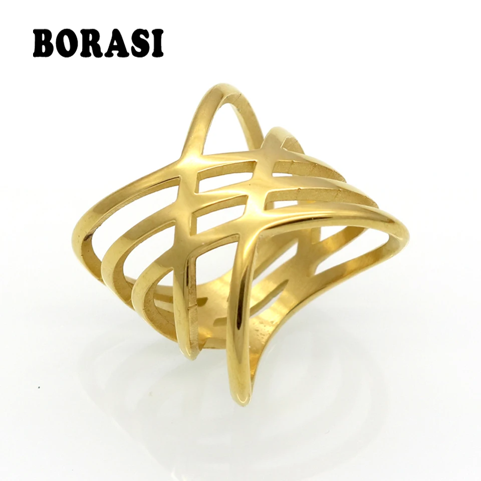 Mopera New Hot Sales Unique Shaped Woman Wedding Party Bands Classical Gold Color Cocktail Rings For Womens Fashion Jewellery