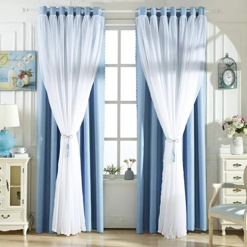 Double Layer Tulle+Black Out Double Curtains Thermal Black Out Curtains with Lining Soft Suede Thick Lining Window Curtains