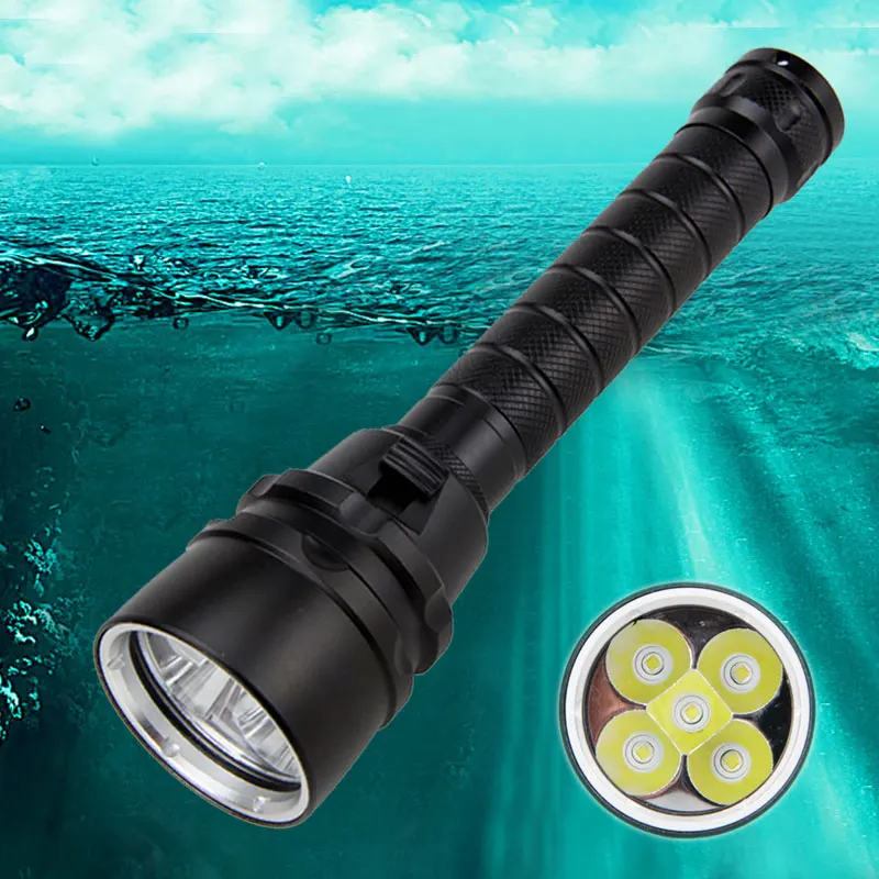 

Diving Flashlight 5xLED max 1500 lumens dive light underwater 100 Meters Tactical handheld light Scuba diving torch