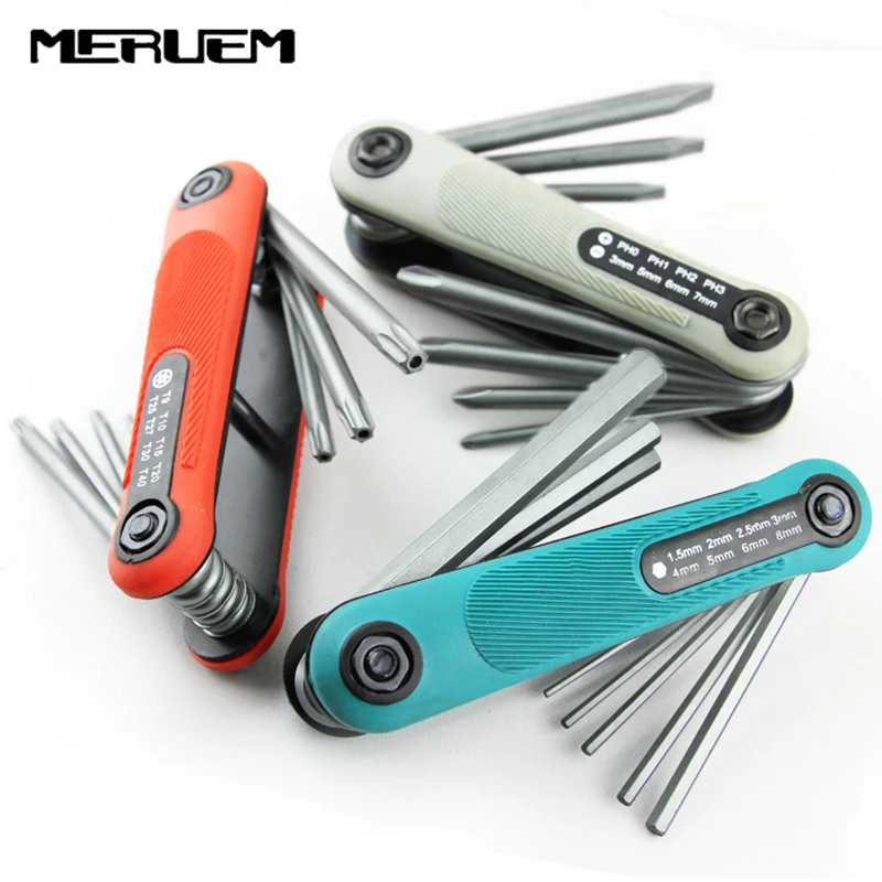 Portable 8PCS Folding precision screwdriver set  Wrench Lightweight Hex Torx Multi-size  Spanner Repair Tool Screwdriver bit