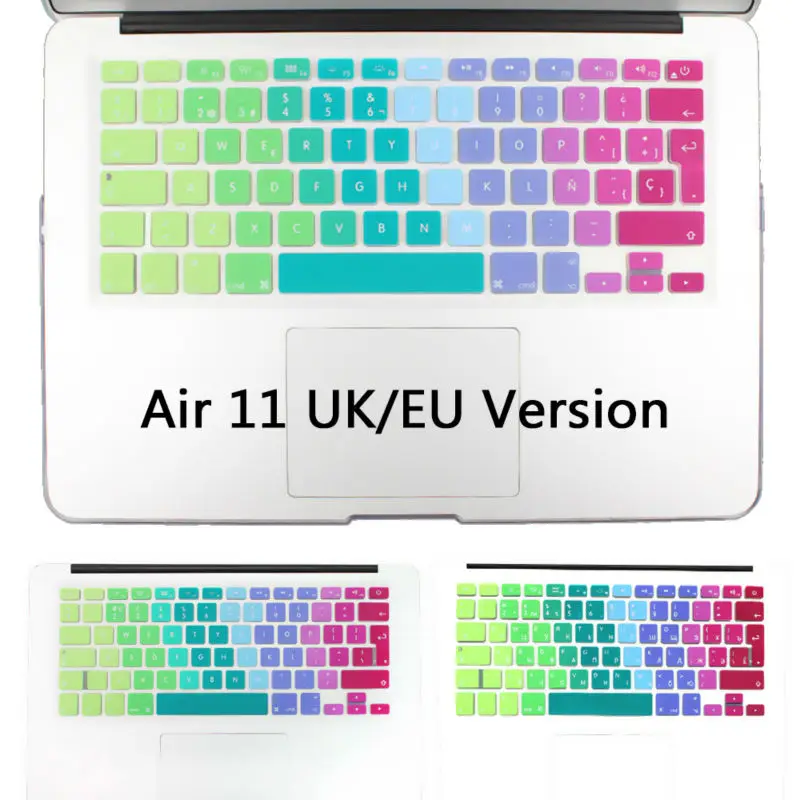 New Silicone EU JIP verison Rainbow Waterproof Air 11 Keyboard Cover Film For Apple Macbook Air 11 11.6 keyboard Stickers