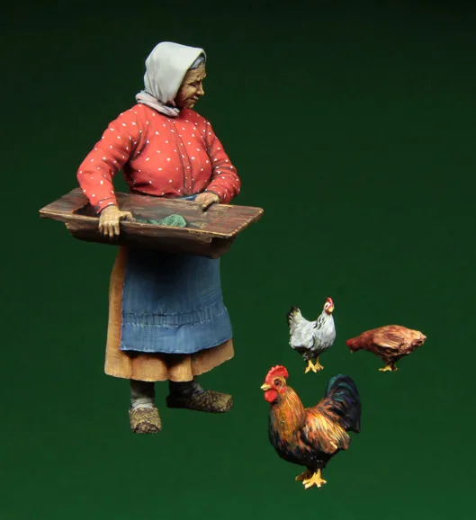 Unpainted Kit 1/35  RUSSIAN OLD WOMAN AND HENS  figure Resin Figure Model Kit Resin Kit Unassambled