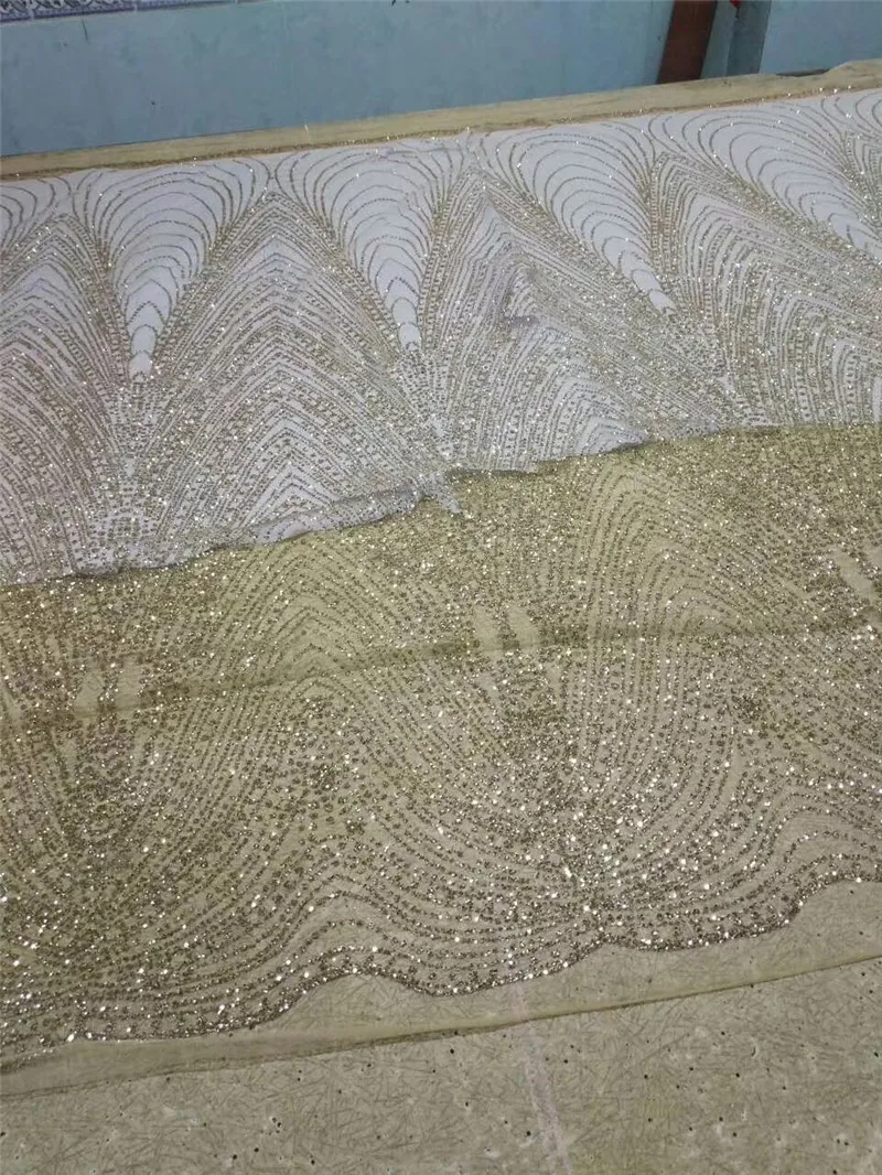 

Gold color Amazing Glued Glitter tulle fabric for party dress H-1929 Nice looking glitter net Lace Fabric for wedding decoration