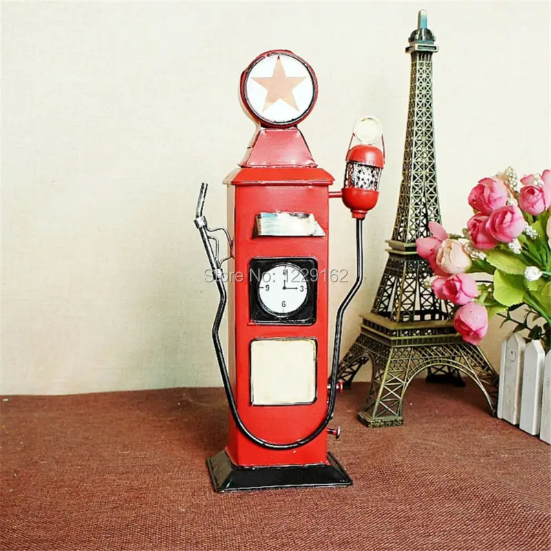 Free shipping Handmade gas station model Vintage metal craft shooting props Retro Bar/Pub/Cafe/Shop decoration