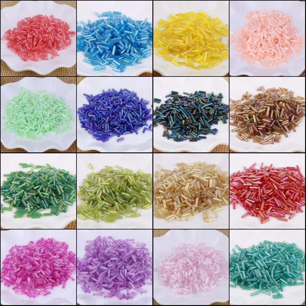 

10g/200Pcs Size 2*6mm Colorful Silver Core Czech Glass Seed Bugle Beads Tube for Spacer Jewelry Making Garment Sewing Accessory