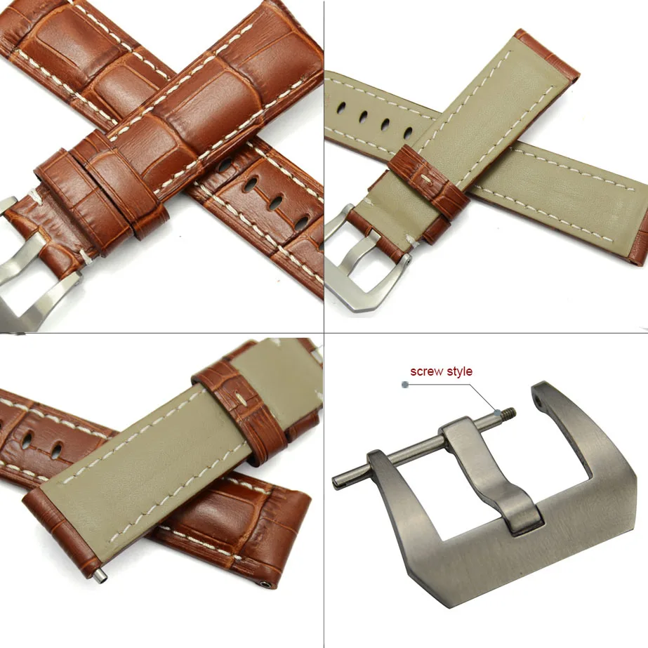 ZLIMSN New watch accessories men's fashion brown leather watchband 22mm 24mm genuine leather watch band strap for Panerai watch