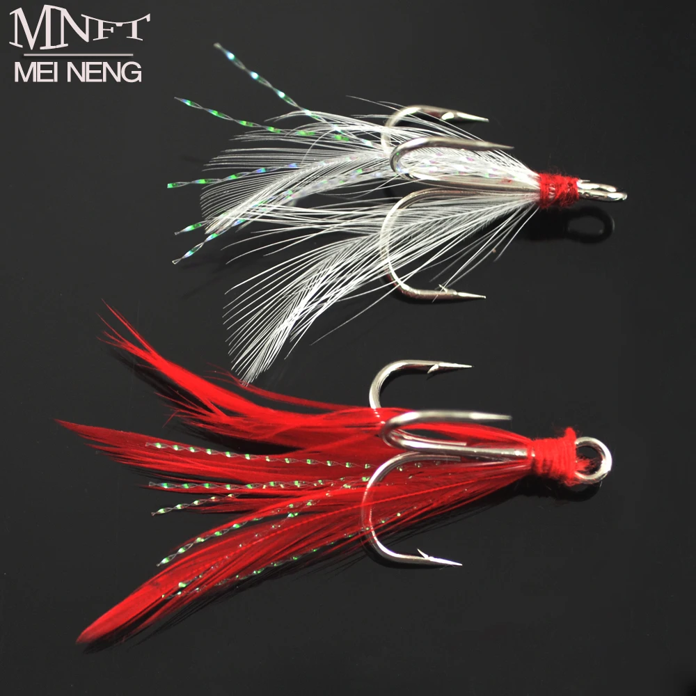 MNFT 10PCS Trzy haczyki Fish Fly Lure Bulk Feather Treble Hooks Bait Can Be Assembled Paillette Fishhook Red White Plumage 4 6 #