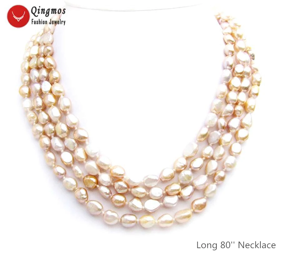 

Qingmos Fashion Natural Pearl Necklace for Women with 7-9mm Baroque Purple Pearl Long Necklaces Jewelry Sweater 80'' Colar N6558