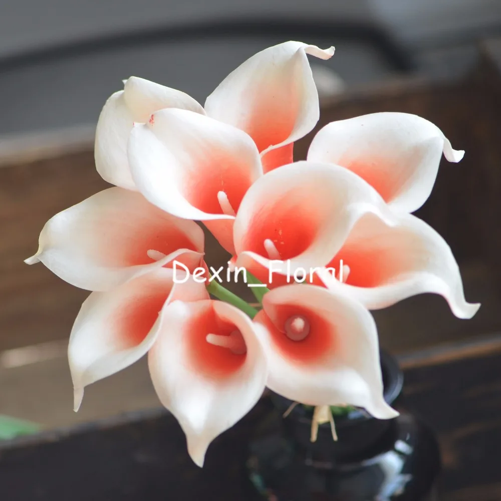 Coral Picasso Calla Lilies Real Touch Flowers For Silk Wedding Bouquets, Wedding Decorations Artificial calla lily