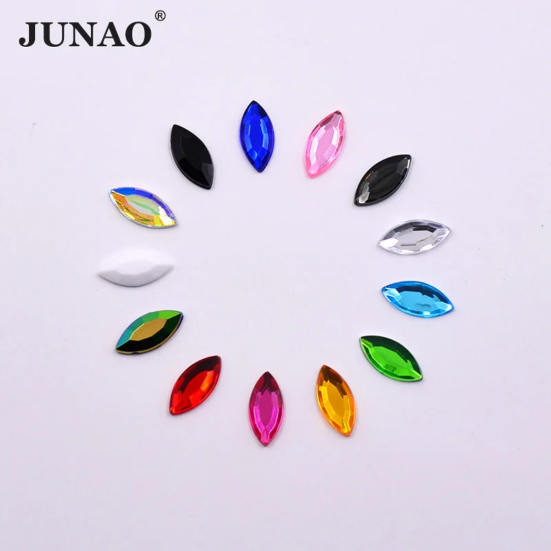 JUNAO 4*8mm 7*15mm Mix Color Horse Eye Rhinestones Acrylic Non Hot-Fix Crystal Stone Flatback Glue On Strass Applique For Crafts