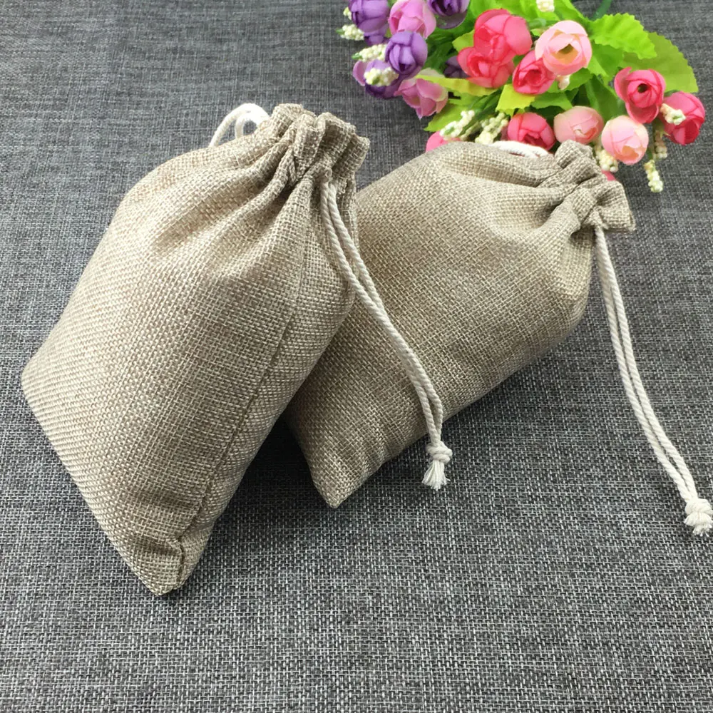 Sac en jute naturel pour cadeaux, fil de coton, sacs à ficelle de proximité, affichage d'emballage de bijoux, mariage, fête, anniversaire, poudres, mode, 7x9cm