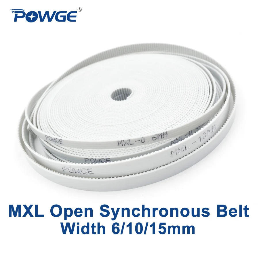 POWGE PU MXL correa síncrona abierta ancho 6mm 10mm 15mm paso 2,032mm MXL correa de distribución de poliuretano con polea de correa MXL de acero PU