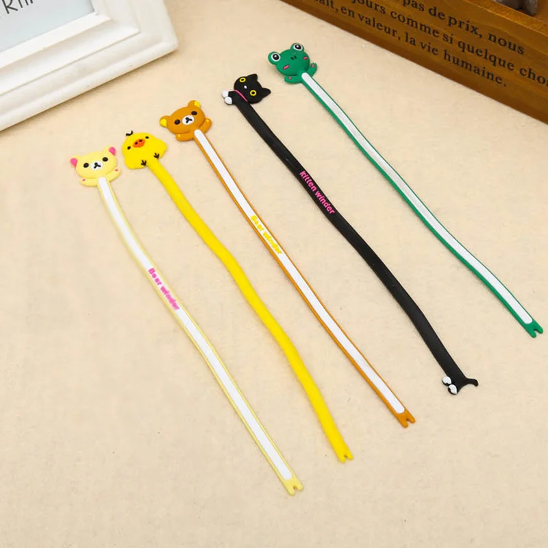 6Pcs Cartoon Cord Winder Reversal Korea fashion creative Lovely Classic adorable long strip winding thread tool device silicone