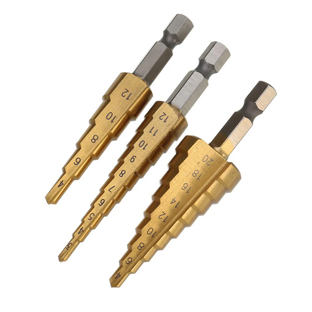 WENXING 3Pcs HSS punta da trapano in titanio 4-12 3-12 4-20 utensili elettrici per perforazione metallo acciaio ad alta velocità foro per legno trapano a cono
