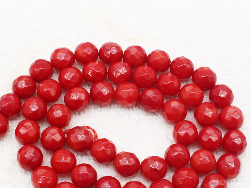 wholesale 52pcs ,7mm Red coral Faceted Round loose beads ,Min.Order $10, provide mixed wholesale for all items !