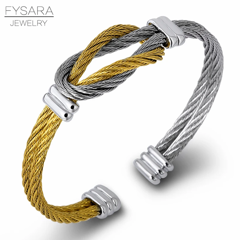 FYSARA Titanium Steel Men's Twisted Cable Wire Bracelets & Bangles Unisex Punk Jewelry Black France Cuff Knot Bracelet Wholesale