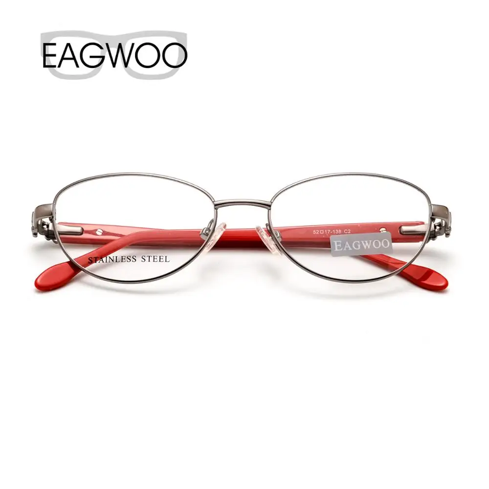 EAGWOO Women Cat Eye Designed Diamond Eyeglasses Full Rim Optical Frame Prescription Eye Glasses Butterfly Red Temple 7805