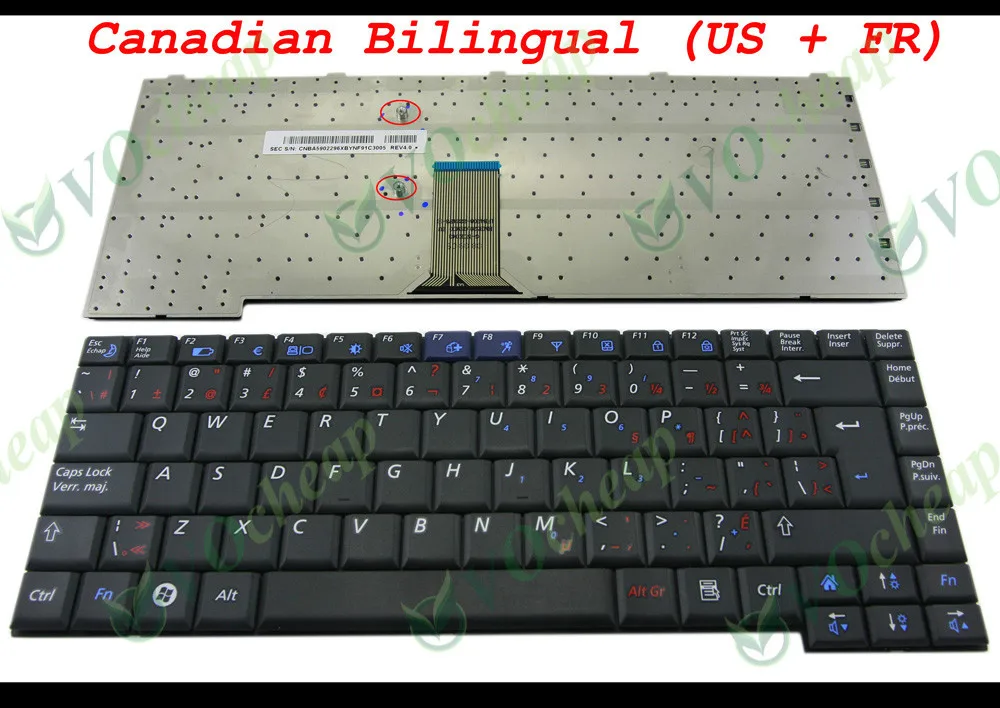 

New Laptop Keyboard for SAMSUNG NP- R60 R70 R510 R560 P510 P560 Black Canada Bilingual (English + French) Version - CNBA5902296