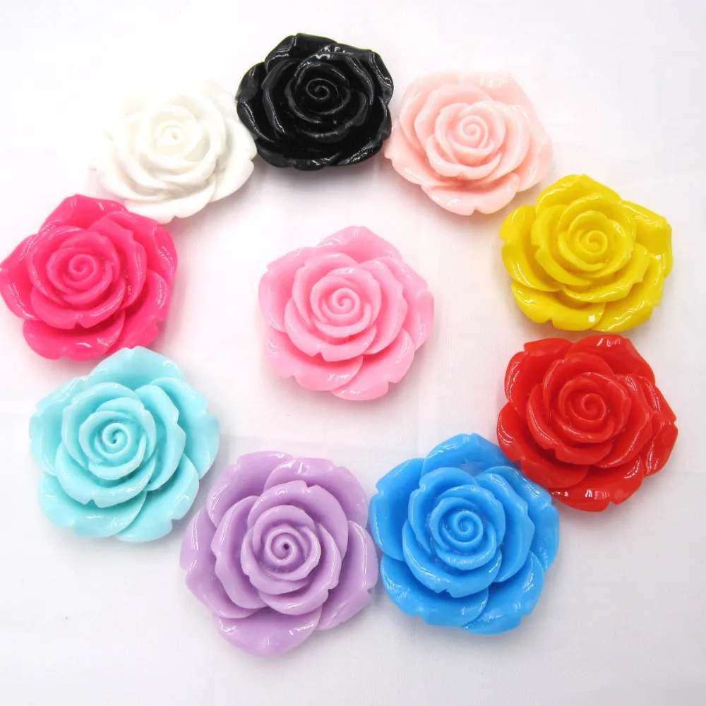 42mm 10pcs/Lot White Color Acrylic Big Resin Rose Flower Beads For Handmade Girls Chunky Bead Necklace Children Bracelet Jewelry