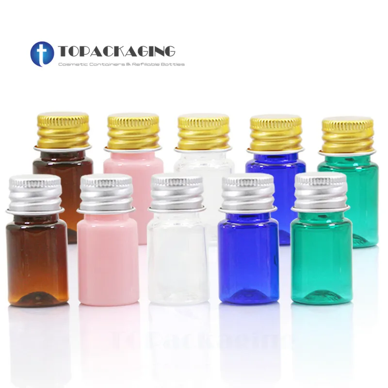 100PCS*5ml Screw Cap Bottle Aluminum Lid Empty Plastic Cosmetic Container Small Sample Lotion Essential Oil Makeup Refillable