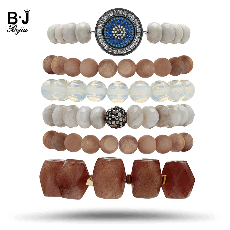 

Bojiu 6 PC/Set Natural Sunstone Blue Zircon Connector Crazy Ag. Stone Brown Nugget Bead Women Fantastic Bracelet Jewelry BCSET47