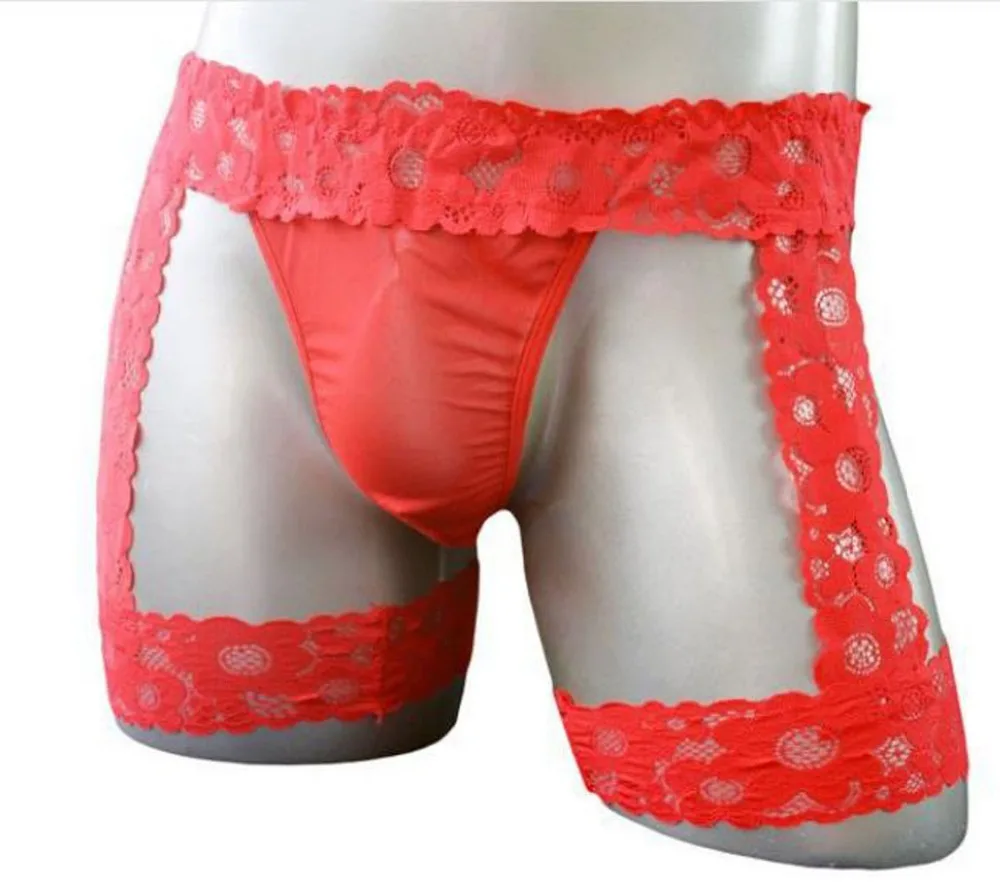 Sexy Transparent Lace buttocks Boxers Men\'s jockstraps Panties Underwear ZJH0608