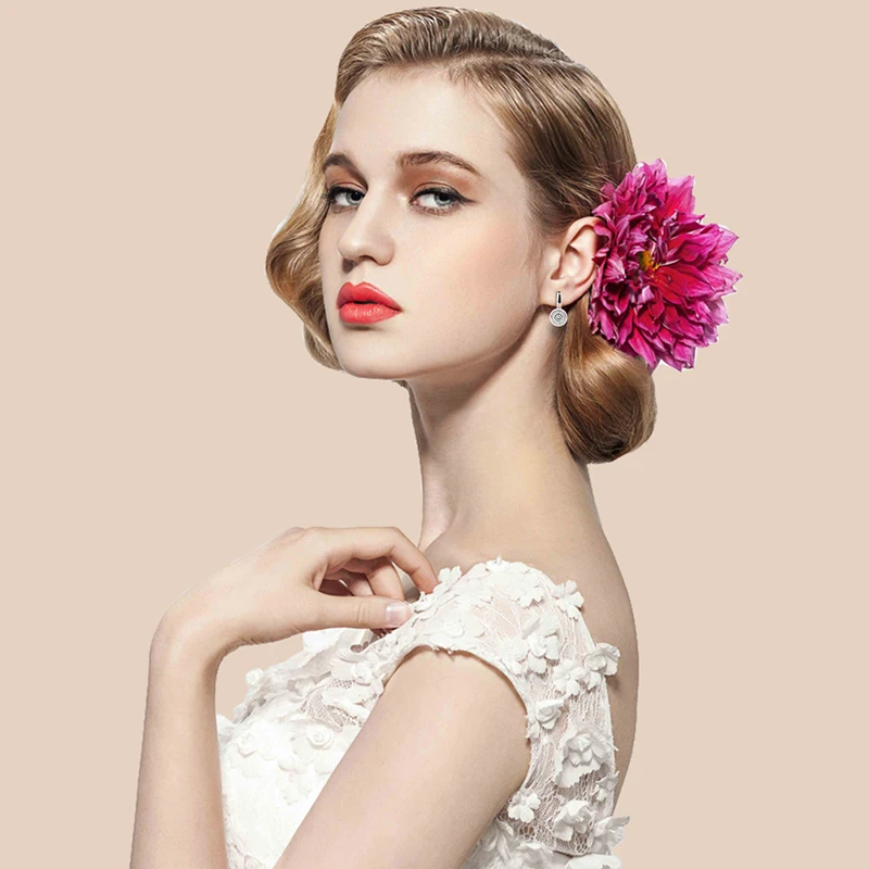 Fashion Simple Round Ceramic Stud Earrings Silver Plated Cubic Zirconia Classic Earrings For Women Party Wedding Jewelry Gift