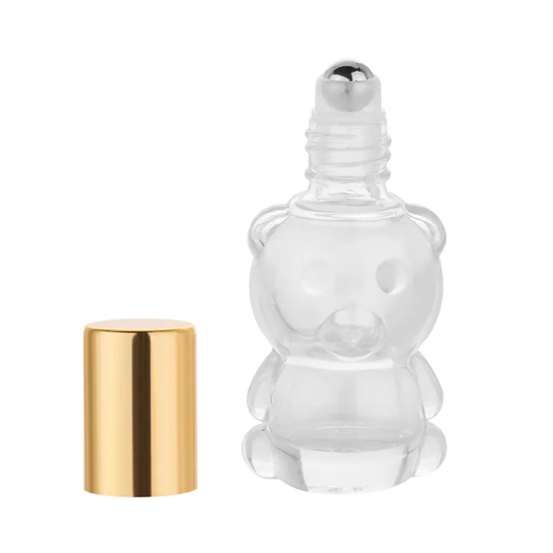 50Pcs Essential Oil Glass Bottle Empty Clear Bear Shaped Steel Roller Ball Vial Refillable Makeup 8ML Perfume Roll On Bottle