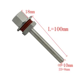 L50mm-L300mm Length Stainless Steel 304 Thermowell Kit With 1/2'' DN15 Lock Nut Homebrew Thermometer Part
