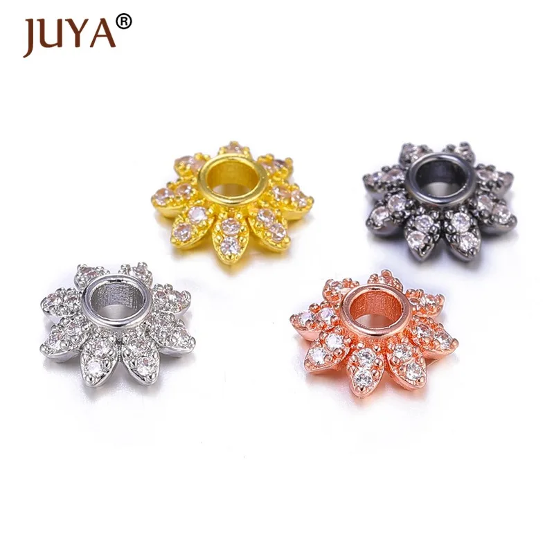 Accessories For Jewelry Cubic Zirconia Flower Bead Caps DIY Beads Jewellery Findings 4 Colors 8mm 10mm 12mm Wholesale lot bulk
